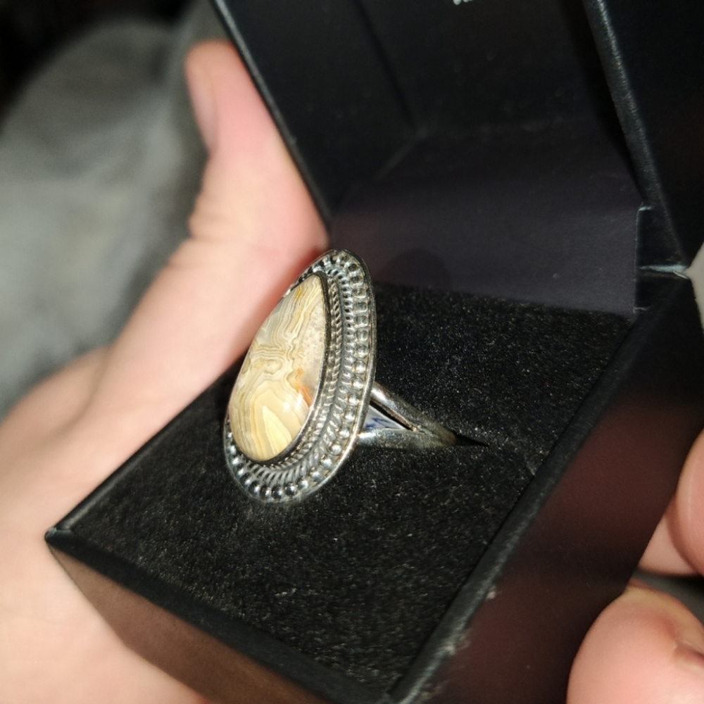 Rare Laguna Lace Agate Sterling Silver Ring size 8